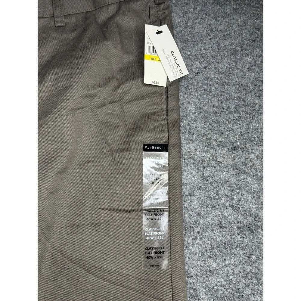 Van Heusen Mens Pants Gray Size 40x32 Flat Front Classic Fit 100% Cotton